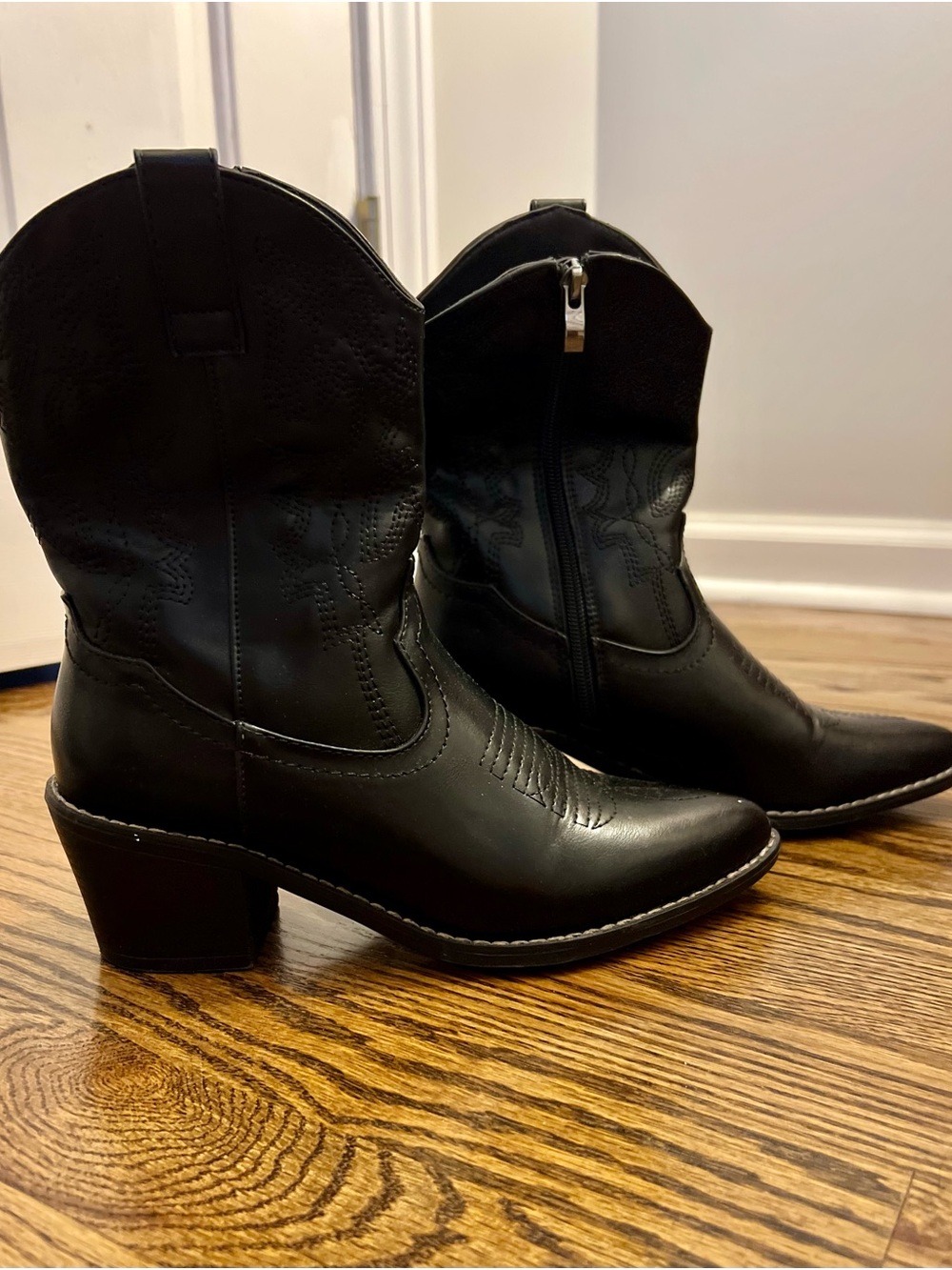 Black Western Ankle Boots with Low Block Heel